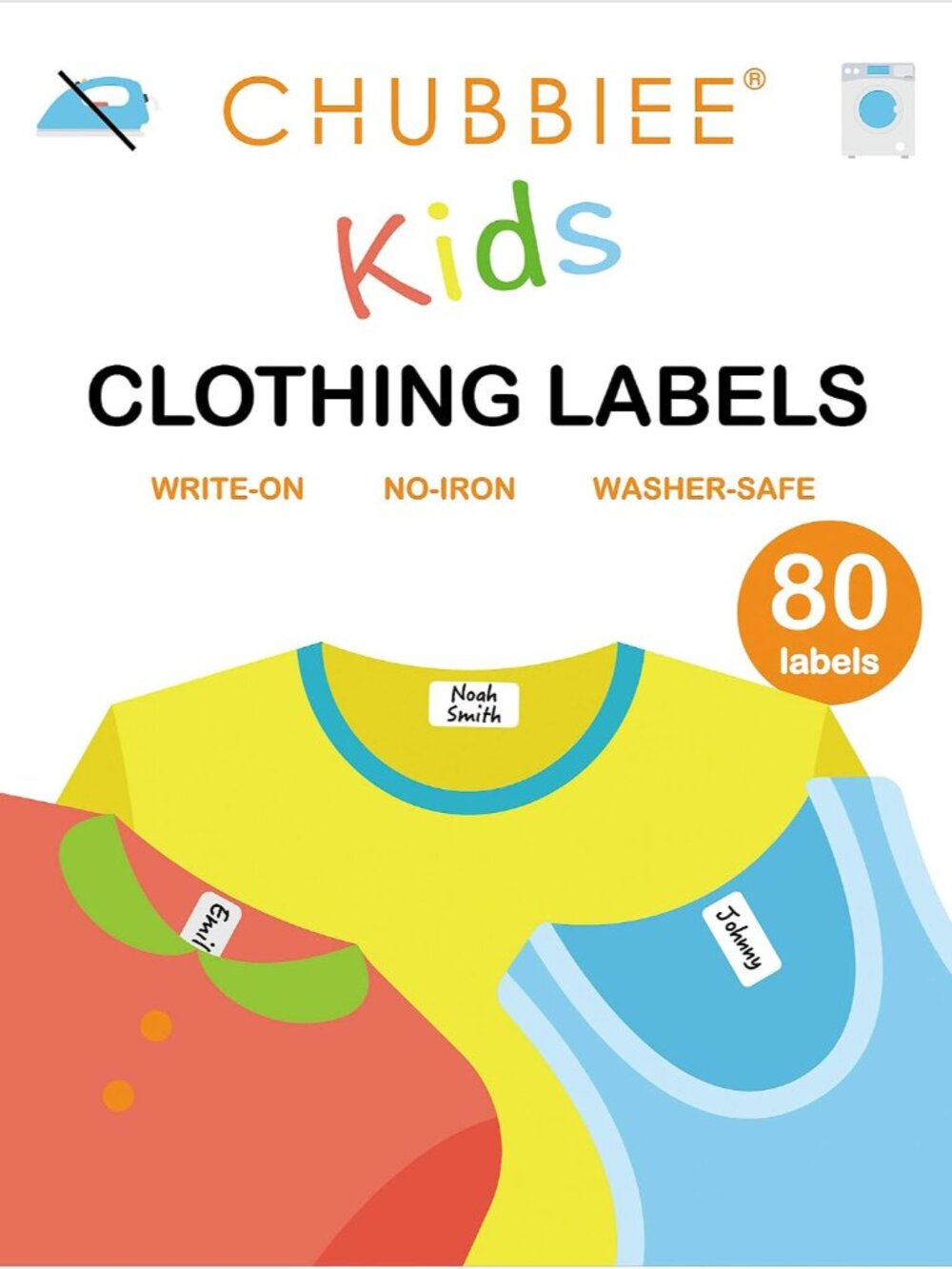 All Purpose No-Iron Kids Clothing Labels, 80-Pack
